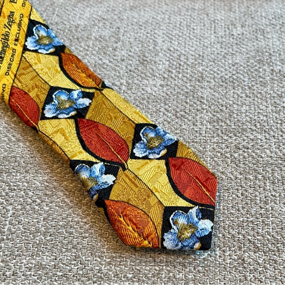 Ermenegildo Zenga Italian Silk Floral Print Vintage Men’s Tie Orange Yellow Blue - Picture 4 of 8